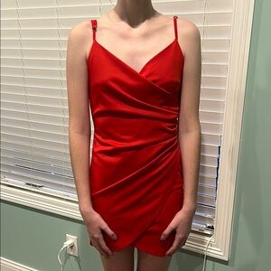 SHEIN Red Asymmetrical Ruched Mini Dress